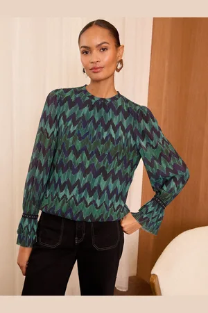 Love & Roses Plisse Mesh Long Sleeve Jersey Blouse48