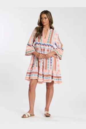 South Beach Jacquard 3/4 Sleeve Tiered Mini Dress40