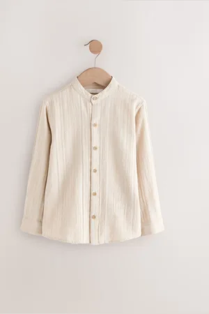 Next Long Sleeve Grandad Collar Linen Mix Texture Shirt (3-16yrs)110116cm