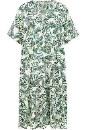 Yumi 100% Cotton Palm Print Tiered Tunic Dress48