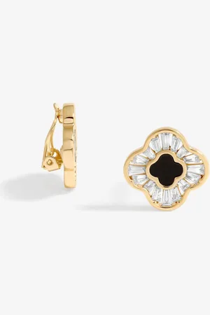 Jon Richard Cubic Zirconia And Jet Enamel Clip EarringsEn