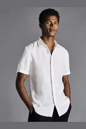 Charles Tyrwhitt Slim Fit Plain Kortærmet Pure 100% Hør SkjorterXXL