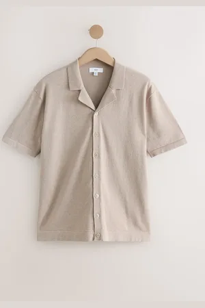 Next Regular Fit Cotton Rich Short Sleeve Knitted Shirt with Cuban Collarmedium
