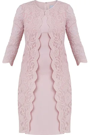 Gina Bacconi Pink Clarabelle Mock Lace Jacket And Crepe Dress38