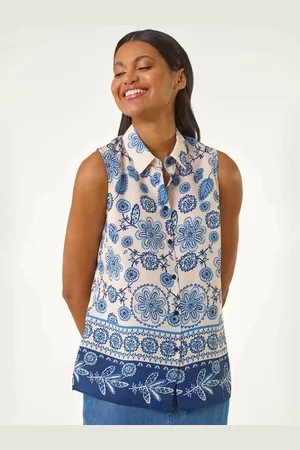 Roman Border Print Collared Blouse38