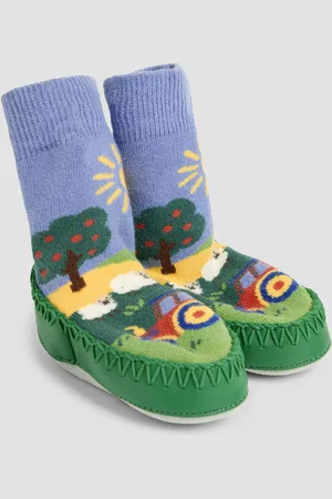 JoJo Maman Bébé Farm Scene Moccasin Slipper Socks1-2 år