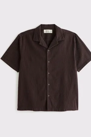 Abercrombie & Fitch Short Sleeve Linen Brown Shirtmedium