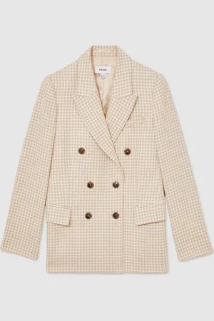 Reiss Bella Double-Breasted Check Blazer With Wool40