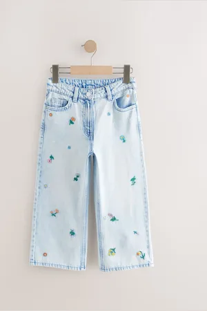 Next Floral Embroidered Wide Leg 100% Cotton Jeans (3-16yrs)8 år ( 128 cm)