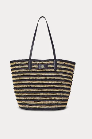 Ralph Lauren Brie Stripe Straw Tote BagEn
