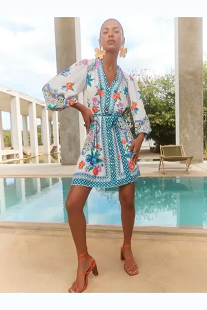 Love & Roses Woodblock Printed V-Neck Belted Long Sleeve Mini Dress34