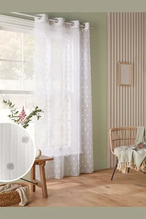 Next Pom Pom Slot Top Unlined Sheer Panel Voile Curtain140x137cm