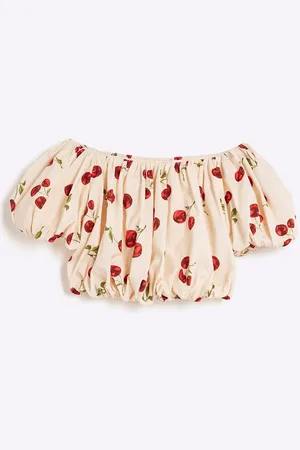 River Island Girls Bardot Puffball 100% Cotton Top134140cm