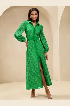 Lipsy London Belted Long Sleeve Lace Maxi Shirt Dress34