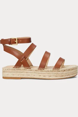 Ralph Lauren Polly Gladiator Leather Strap Platform Flat Espadrilles Sandalseu41