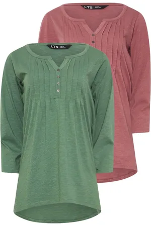 Long Tall Sally Pintuck Henley 100% Cotton Tops 2 Pack42høj