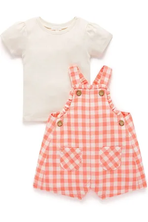 Purebaby Coral Gingham Dungaree Set9298cm