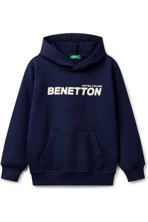 Benetton Boys Blue Logo Hooded 100% Cotton Sweatshirt8 - 9 år (128 - 134cm)