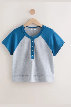 Next Shorter Length Raglan Colourblock Short Sleeve Button Henley T-Shirtsmall