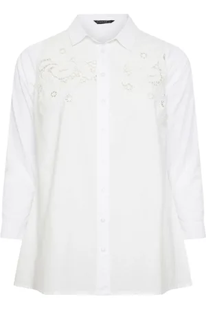 Evans Curve Embroidered Floral 100% Cotton White Shirt44