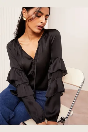 Friends Like These Crinkle Satin Ruffle Sleeve Blouse36