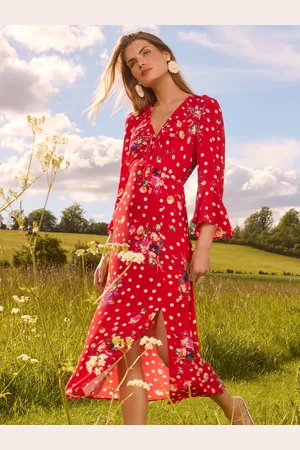 Love & Roses Printed Flute Sleeve Midi Dress44