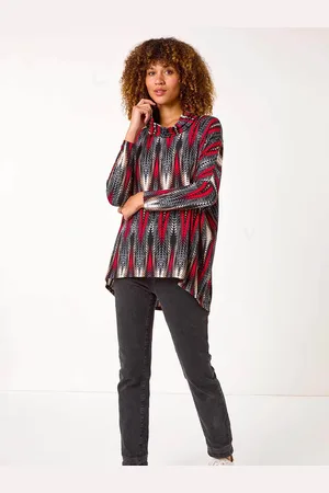 Roman Abstract Relaxed Cowl Neck Tunic Top38