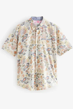 Next Short Sleeve Textured Floral Printed 100% Cotton ShirtXS