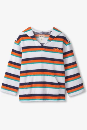 Hatley Orange Aqua Stripes Terry Pull Over Hoodie110116cm