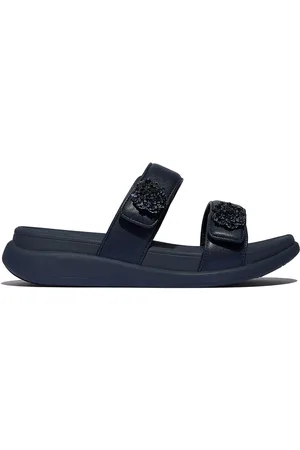 FitFlop Blue F-mode Go Beadie-Button Adj Flatform 2-bar Slideseu37