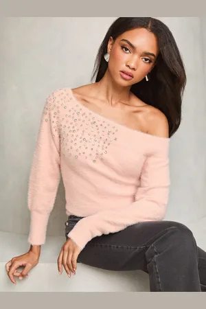 Lipsy London Diamonte Placering Bardot Strikket Trøje