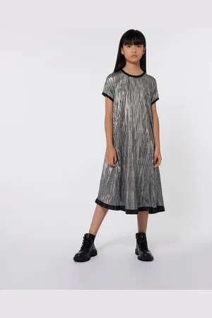 DKNY Silver Metalic Plisse Logo Midi Dress8 år ( 128 cm)