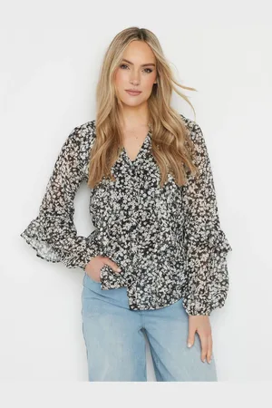 Long Tall Sally Ditsy Frilled Chiffon Shirt44 Høj