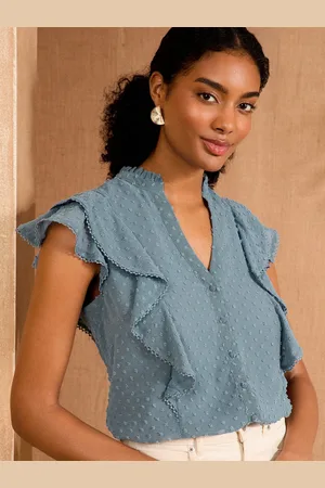 Love & Roses Dobby Sleevless Ruffle Blouse