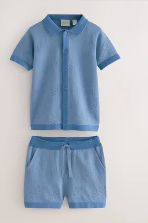 Ted Baker Blue 100% Cotton Knitted Textured Shirt and Shorts Set2 - 3 år (92 - 98cm)