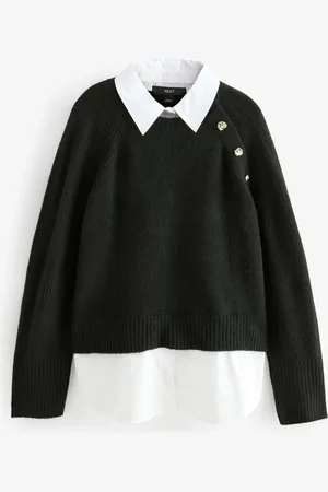 Next Layered Long Sleeve Collared Gold Detailed Button 100% Cotton Shirt JumperS Reg