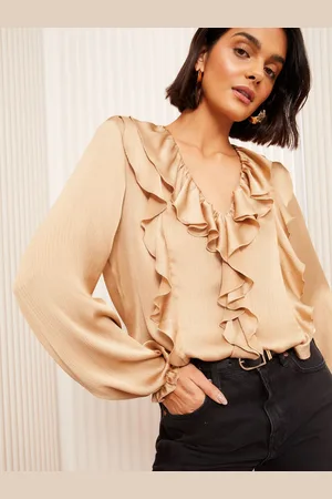 Friends Like These Langærmet Rynket Satin Flæsekant Front Bluser40