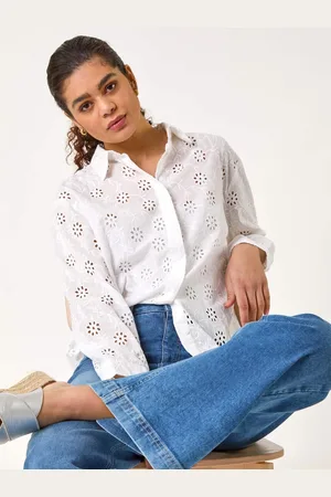 Roman Floral Print Broderie Collar 100% Cotton Shirt44