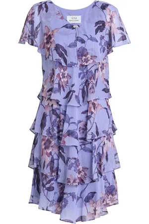 Gina Bacconi Blue Mollie Chiffon Dress with Beaded Edge