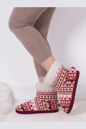 Totes Ladies Fairisle Knit Boot Slippers