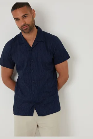 Threadbare 100% Cotton Pluck Textured Revere Collar Short Sleeve Shirtlarge