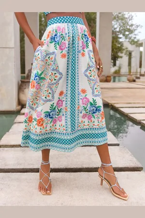 Love & Roses V & A I Placement Print Full Midi Skirt