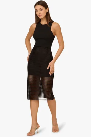 Adrianna Papell Shadow Stripe Midi Black Dress38