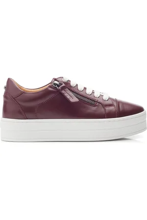 Moda In Pelle Red Abbiy Chunky Slab Sole Side Zip Leather Lace Up Trainers