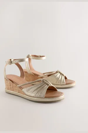 Next Forever Comfort Læder Rund Toe Ruched Detail Cork Kilehæle hæleeu37