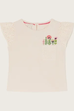 Monsoon Floral Pocket Broderie 100% Cotton T-Shirt134140cm