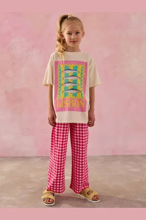 Next Graphic T-Shirt And Wide Leg Gingham Trousers Set (3-16yrs)122128cm