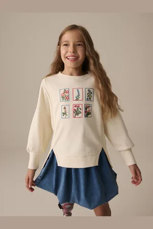 Next Oversized Embroidered Floral Print 100% Cotton Sweatshirt with Raw Edge Detail (3-16yrs)9 år (134cm)