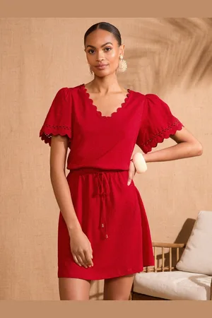 Love & Roses Scallop V-Neck Mini 100% Cotton T-Shirt Dress46
