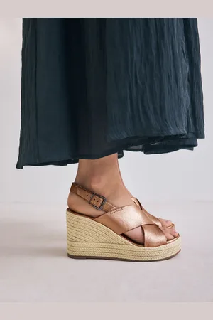 Next Forever Comfort Læder Rund Toe Cross-Over Slingback Platform Kilehæle